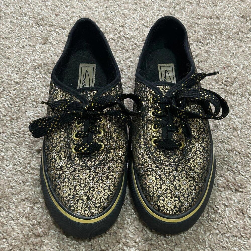 Vintage 90s Sabastio Metallic Gold Brocade Lace Up Ankle Sneakers Sz 6